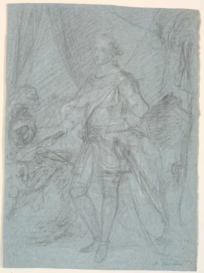 Udkast til portræt i helfigur. Forarbejde til Chr. VIs familiebillede (Rosenborg)? Frederik d. V. som kronprins