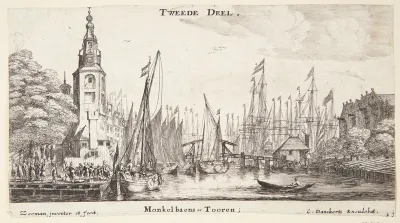 Udsigt mod Montelbaanstoren i Amsterdam. Titelblad til "Forskellige skibe og udsigter fra Amsterdam (II)"