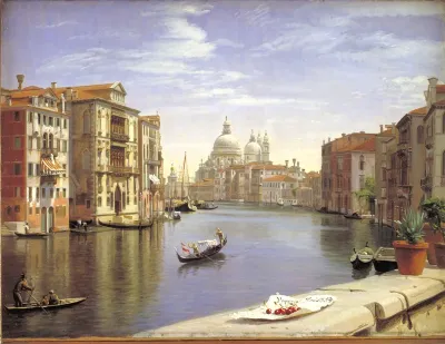 Udsigt over Canal Grande i Venedig. I baggrunden S. Maria della Salute