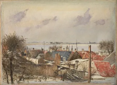Udsigt over Sankt Jørgensbjerg og Roskilde Fjord. Vinterdag