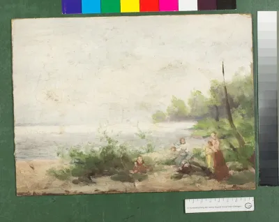 Uferlandschaft mit Frauen und Kindern