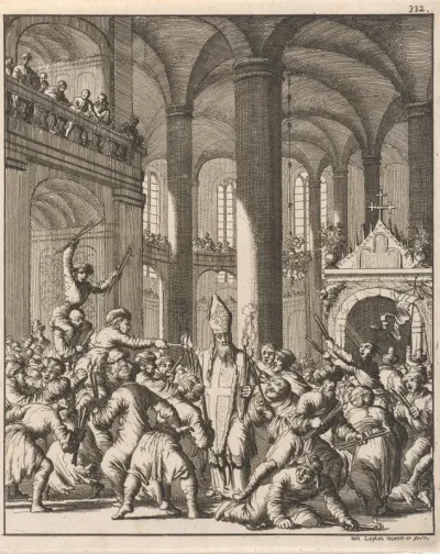 Uitdelen van het heilig vuur tijdens het paasfeest in de Heilig-Grafkerk te Jeruzalem