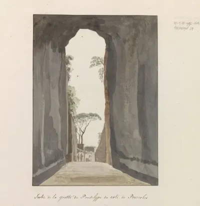 Uitgang van grot Crypta Neapolitana (of Grotta di Posillipo) aan de kust van Pozzuoli