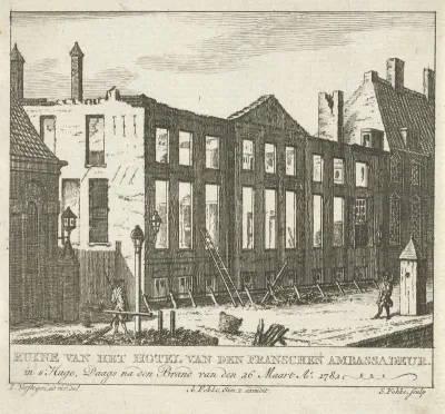 Uitgebrand huis van de Franse ambassadeur te Den Haag, 1782