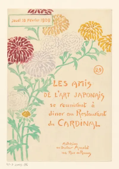 Uitnodiging voor een diner van Les Amis de l'Art Japonais, 18 februari 1909