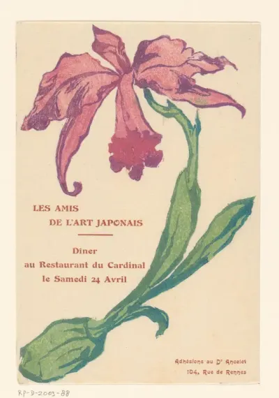 Uitnodiging voor een diner van Les Amis de l'Art Japonais, 24 april 1909