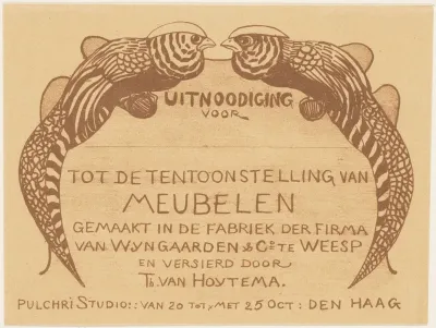 Uitnodigingskaart voor de tentoonstelling van meubelen