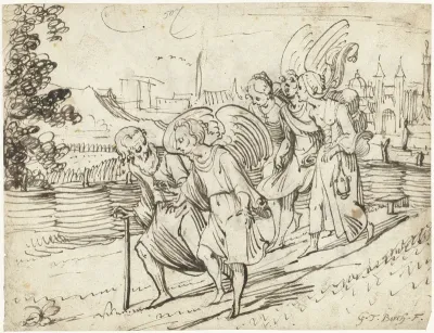 Uittocht van Lot en zijn dochters met de engelen