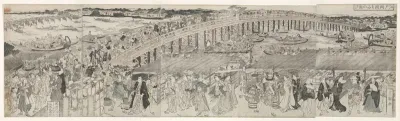Uitzicht: genieten van de avondbries bij de Ryogokubrug — Utagawa Toyokuni (I) Kanvas Tablo