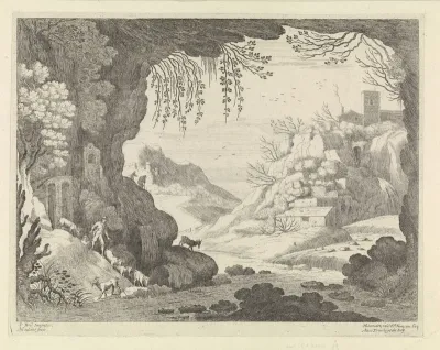 Uitzicht op landschap vanuit grot