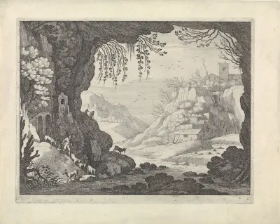Uitzicht op landschap vanuit grot