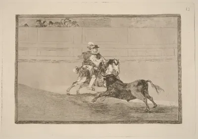 Un caballero espanol en plaza quebrando rejoncillos sin auxilio de los chulos (A Spanish Mounted Knight in the Ring Breaking Short Spears without the Help of Assistants)