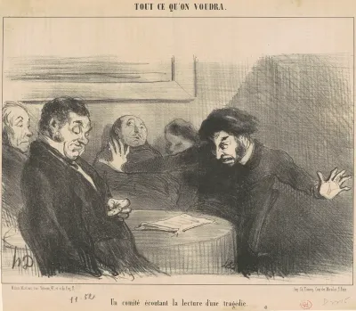 Un comité écoutant la lecture d'une tragédie