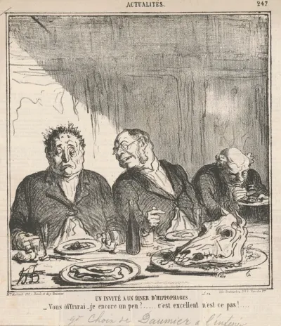Un invité à un dîner d'hippophages: Vous offrirai-je encore un peu?  C'est excellent, n'est-ce pas?