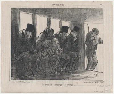 Un omnibus en temps de grippe, from Actualités, published in Le Charivari, April 7, 1858