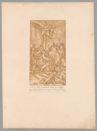 Un saint abbé rendant la vue à un aveugle (An Abbot Restoring Sight to a Blind Man), from Recueil d'estampes d'après les plus beaux tableaux et d'après les plus beaux desseins qui sont en France (Cabinet Crozat)
