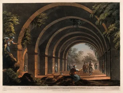 Under the arches of the ancient bath at Cacamo, Turkey