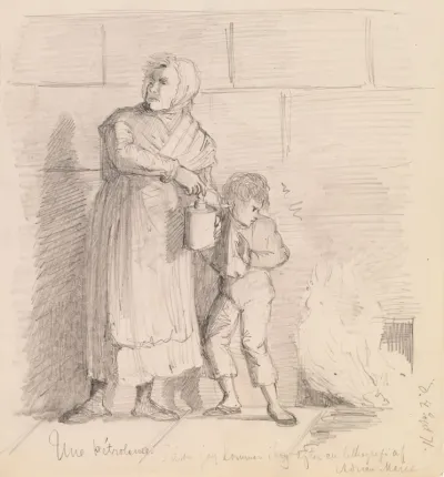 Une Pétroleuse, sketch after a lithograph by Adrien Marie
