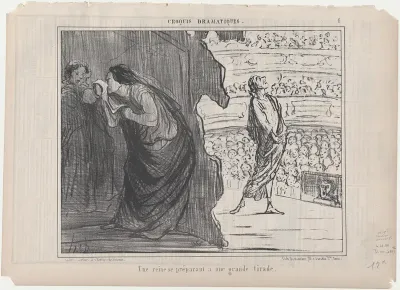 Une reine se préparant a une grande tirade, from Croquis Dramatiques, published in Le Charivari, September 24, 1856