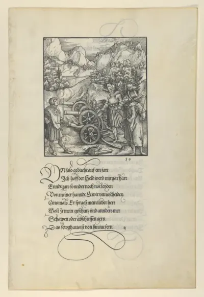 Unfalo Endangering Theuerdanck, Causing the the Explosion of Three Cannons, from Theuerdanck