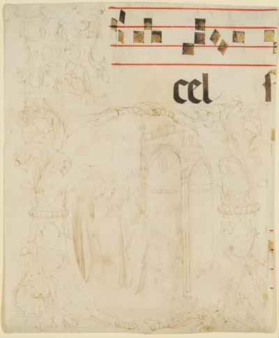 Unfinished Design for a Choir Book: Initial with Scene of Christ Entering the Temple.