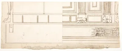 Unidentified building, elevation and section elevation (recto) Corinthian column base, elevation (verso)