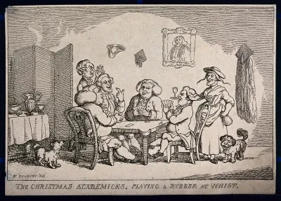 University lecturers at Christmas playing cards