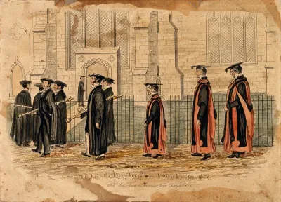 University of Oxford: the Vice Chancellor of Oxford (1852) and the two former ones walking towards a ceremony