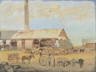 Unloading sugar cane at the Woodbrook Estate Factory, Port of Spain