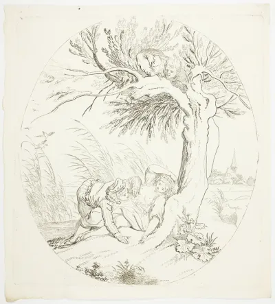 Unobserved Man Spying on Reclining Lovers