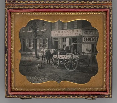 Untitled (City Scene with Horse-Drawn Carriage)