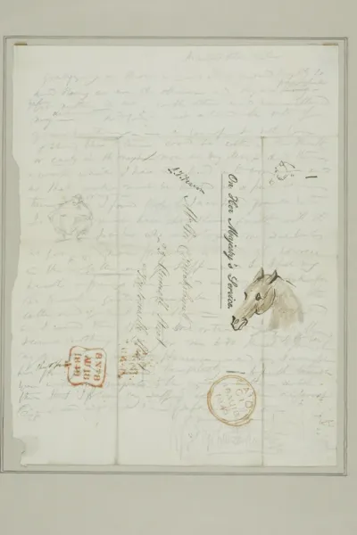 Untitled (Cruikshank letter with sketches of horse head)