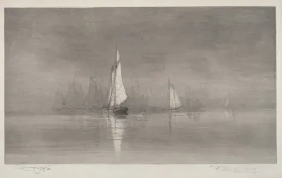 Untitled (Harbor Scene with Sailboats)