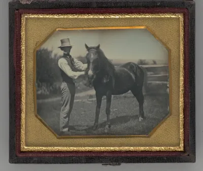 Untitled (Portrait of a Man Wearing a Top Hat Standing Next to a Horse)