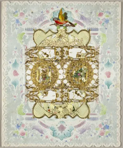 Untitled Valentine (Urn with Bird and Flowers in Wreaths of Gold Flowers)