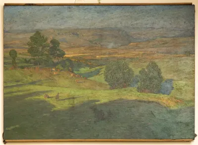 Upland landscape at sunset.