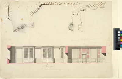 Uppsala University Library at Gustavianum. Wall elevation and moulding profiles