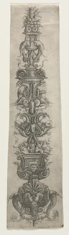 Upright Arabesque with Masks, Cupids and Nereids
