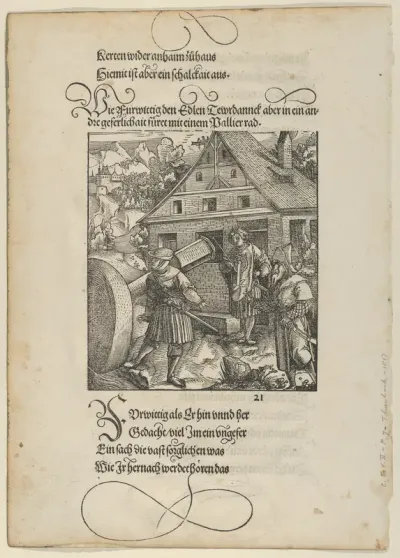 Urged by Fürwittig, Theurerdanck Tries to Manipulate a Polishing Stone, from "Theurerdanck"