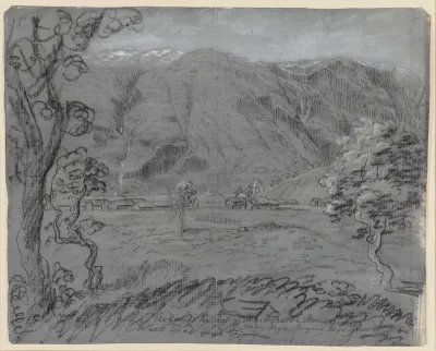 Urland Kirke og præstegård i Stemmedal, set mod fjorden