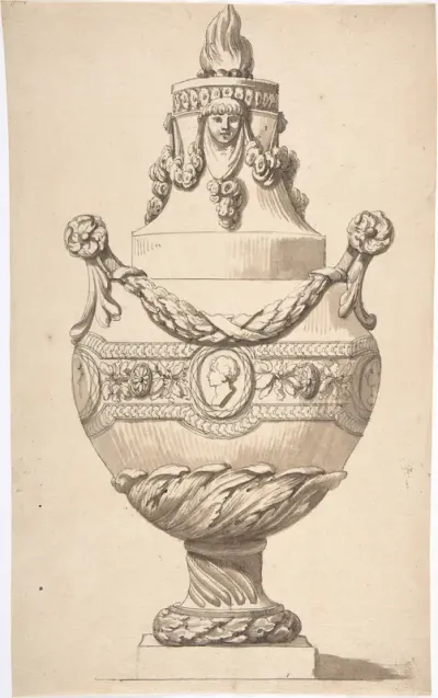 Urn with Acanthus Base and Flambeaux Top