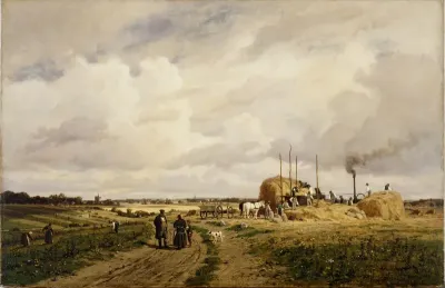Use of the first threshing machine at Lankow near Schwerin in 1882