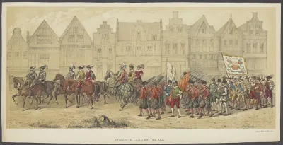 Utrechtse maskerade, plaat b: strijd te land en ter zee, 1856