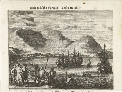 V.O.C. schepen bij Kaap de Goede Hoop