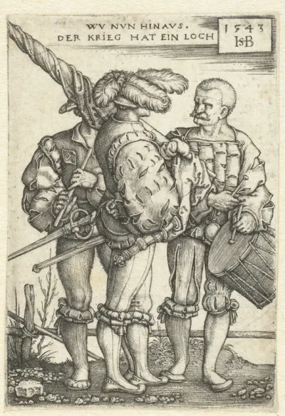 Vaandeldrager, tamboer en fluitspeler