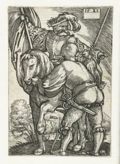 Vaandeldrager te paard met voetknecht