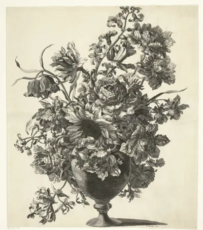 Vaas met zonnebloem en andere bloemen