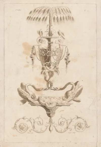 Vaas, putti en zwanen
