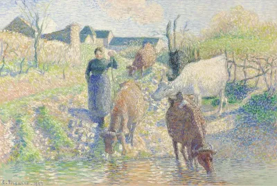 Vaches s'abreuvant dans un ruisseau, Osny