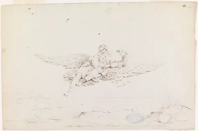 Väinämöinen Carried by an Eagle ; Original drawing for "Kalewala, Finsk National-dikt, framställd i teckningar af R.W.Ekman"